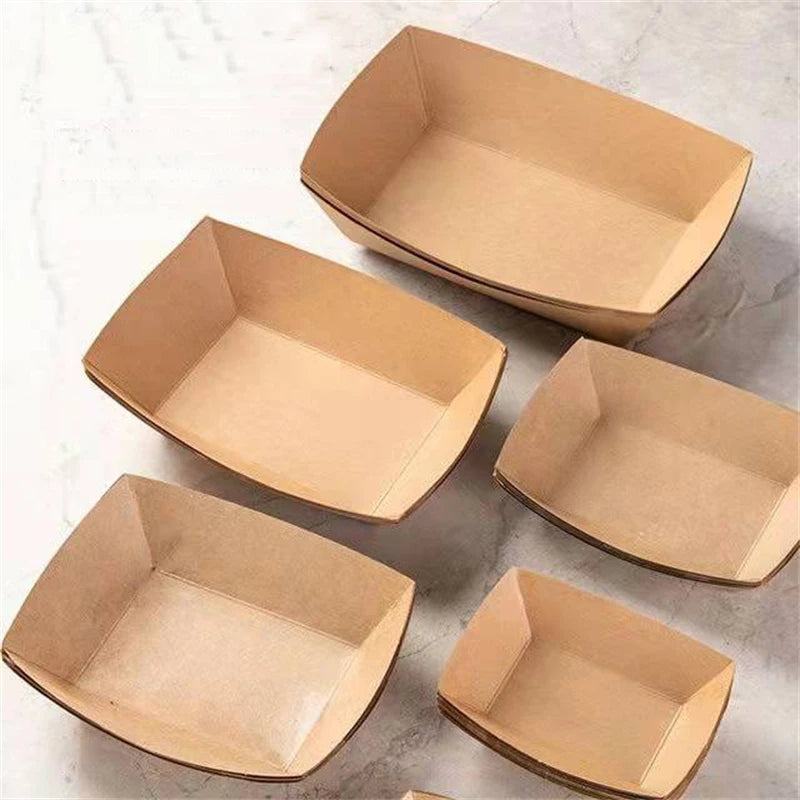 100Pcs Food Trays Sushi Wood Boat Plate Tray