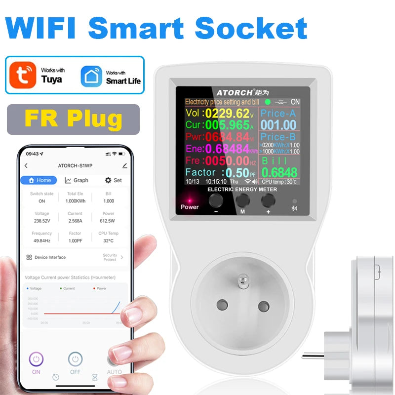 AC220V 110V 16A WIFI Smart Socket Digital Wattmeter EU Plug