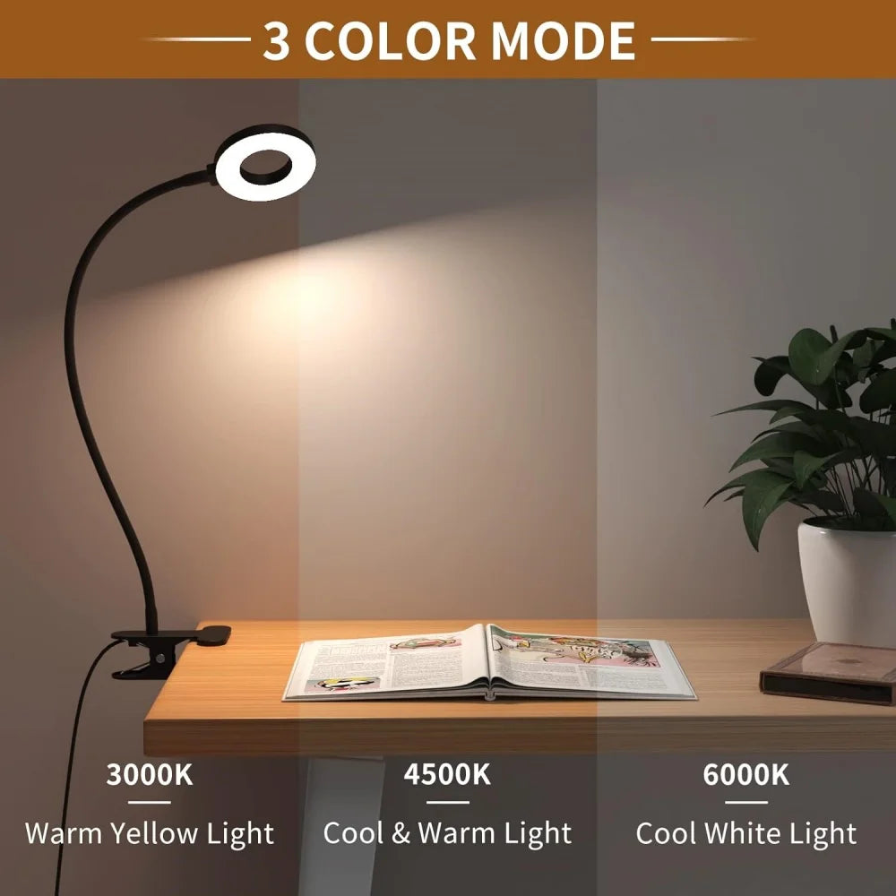 LED Reading Light with Clamp 3 Color & 10 Brightness Desk Lamp
