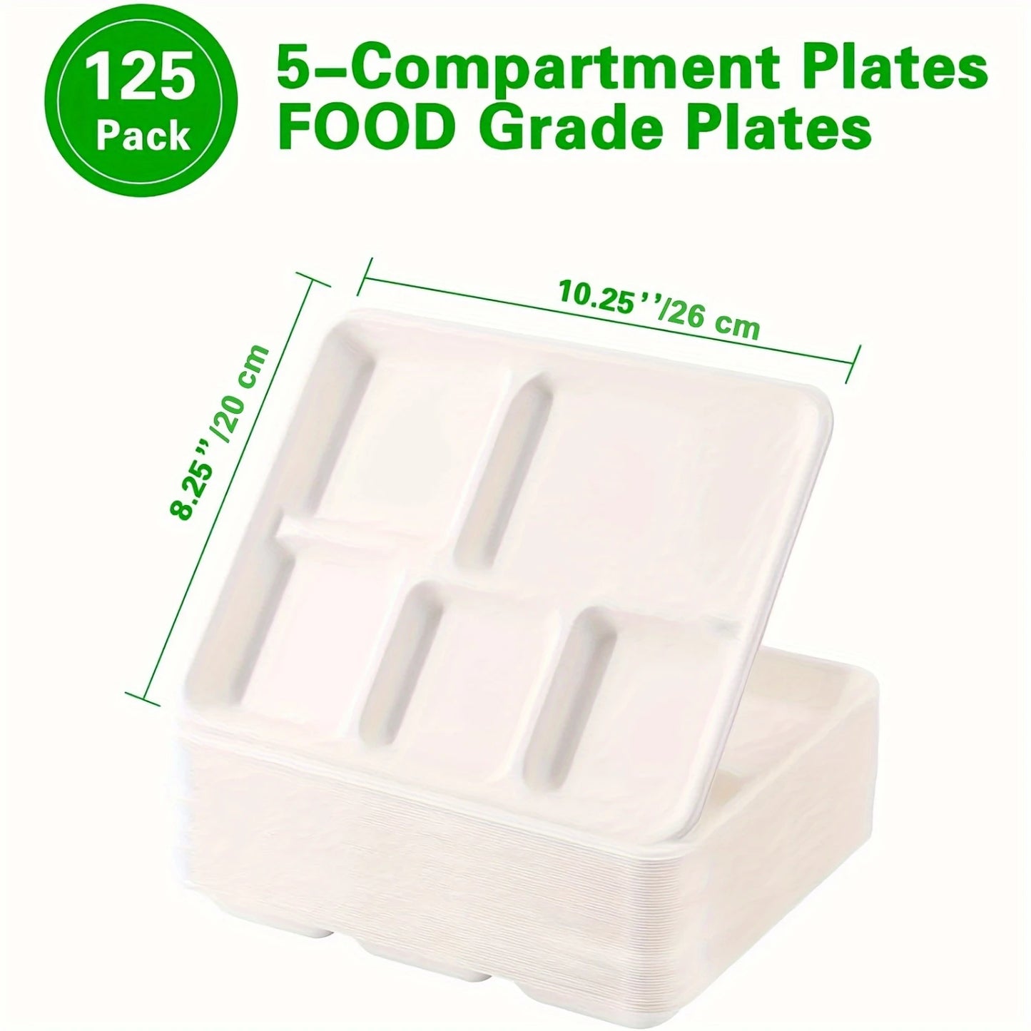 125 Pack 8 * 10 inch Heavy Duty Paper Plates with 5 Com
