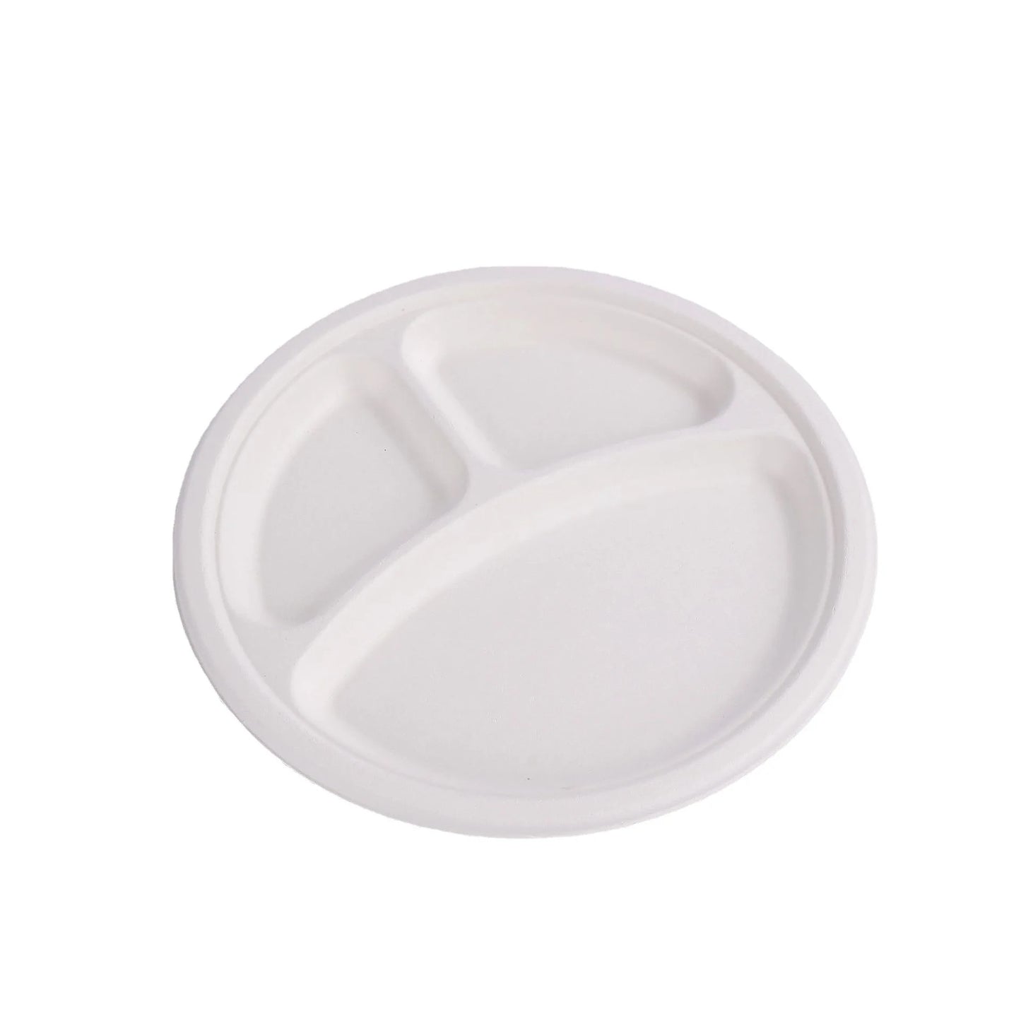 9"/10" 50pcs Disposable sugarcane pulp three grid Compostable Paper Plates