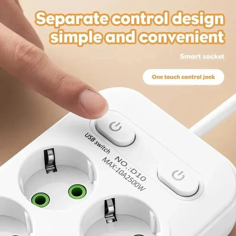 Outlet Multitap Power Strip 2m Extension EU Plug AC