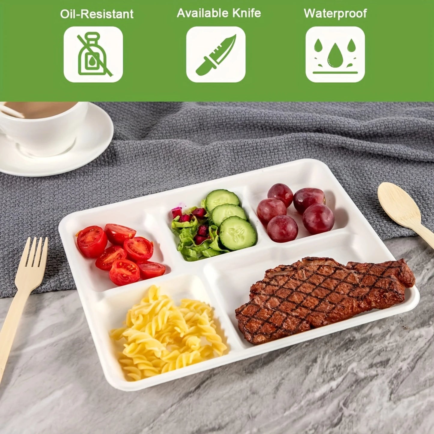125 Pack 8 * 10 inch Heavy Duty Paper Plates with 5 Com