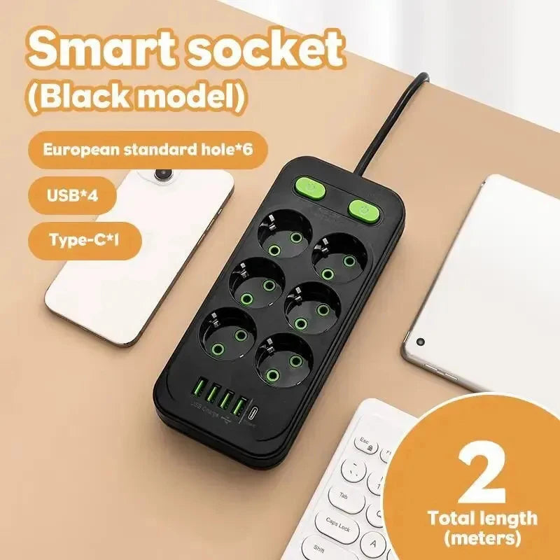 Outlet Multitap Power Strip 2m Extension EU Plug AC