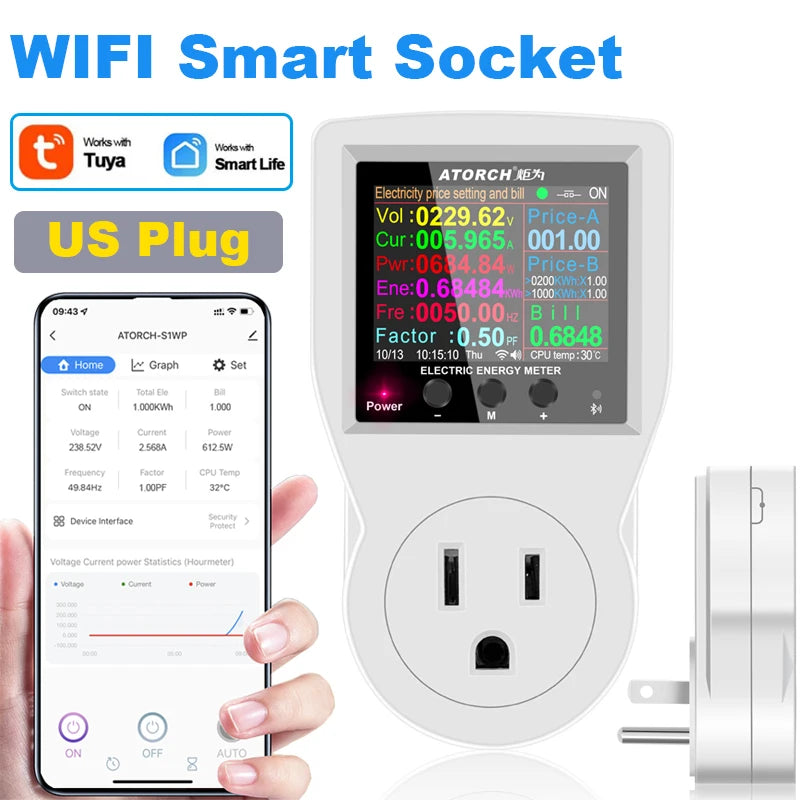 AC220V 110V 16A WIFI Smart Socket Digital Wattmeter EU Plug