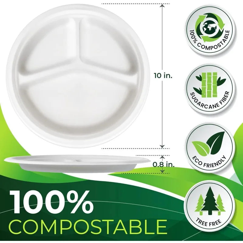 150PCS Compostable 10in Paper Plates