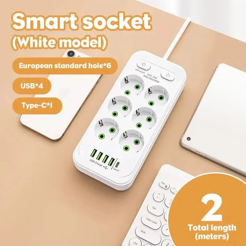 Outlet Multitap Power Strip 2m Extension EU Plug AC