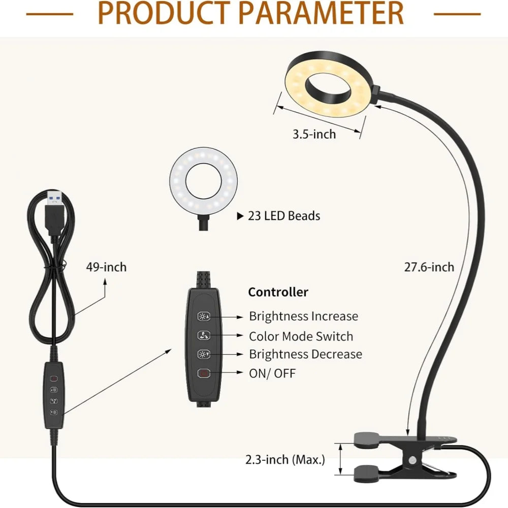 LED Reading Light with Clamp 3 Color & 10 Brightness Desk Lamp