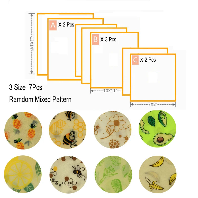 3/7 Pcs Beeswax Food Wraps