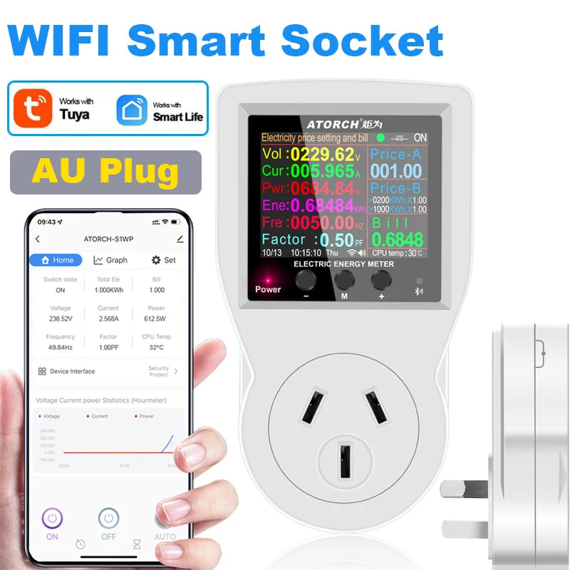 AC220V 110V 16A WIFI Smart Socket Digital Wattmeter EU Plug
