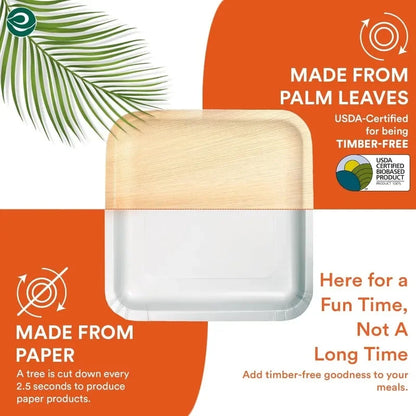 Compostable 10 Inch Palm Leaf Square Plates