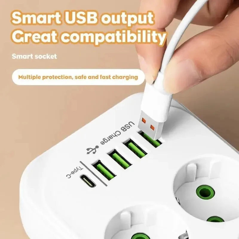 Outlet Multitap Power Strip 2m Extension EU Plug AC