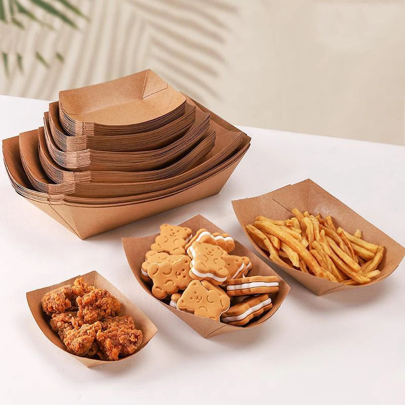 100Pcs Food Trays Sushi Wood Boat Plate Tray