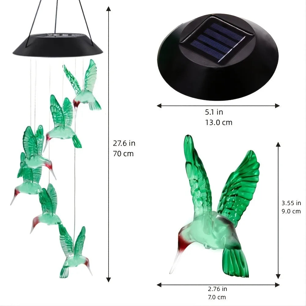 1PC Solar-Powered Hummingbird Wind Chimes