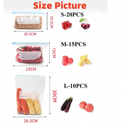 45PCS Silicone Food Storage Leakproof Reusable Bag