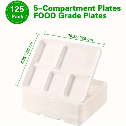125 Pack 8 * 10 inch Heavy Duty Paper Plates with 5 Com