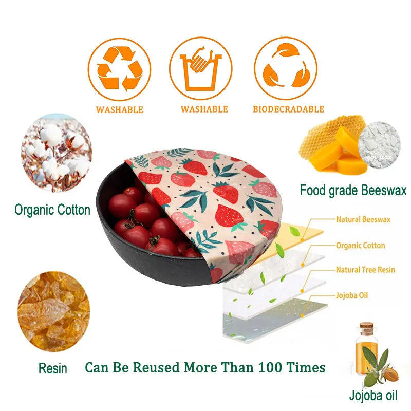 9 Pcs Reusable Food Packaging Beeswax Wrap