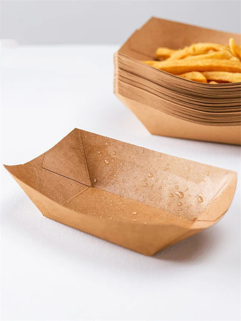 100Pcs Food Trays Sushi Wood Boat Plate Tray