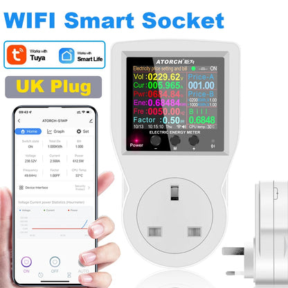 AC220V 110V 16A WIFI Smart Socket Digital Wattmeter EU Plug