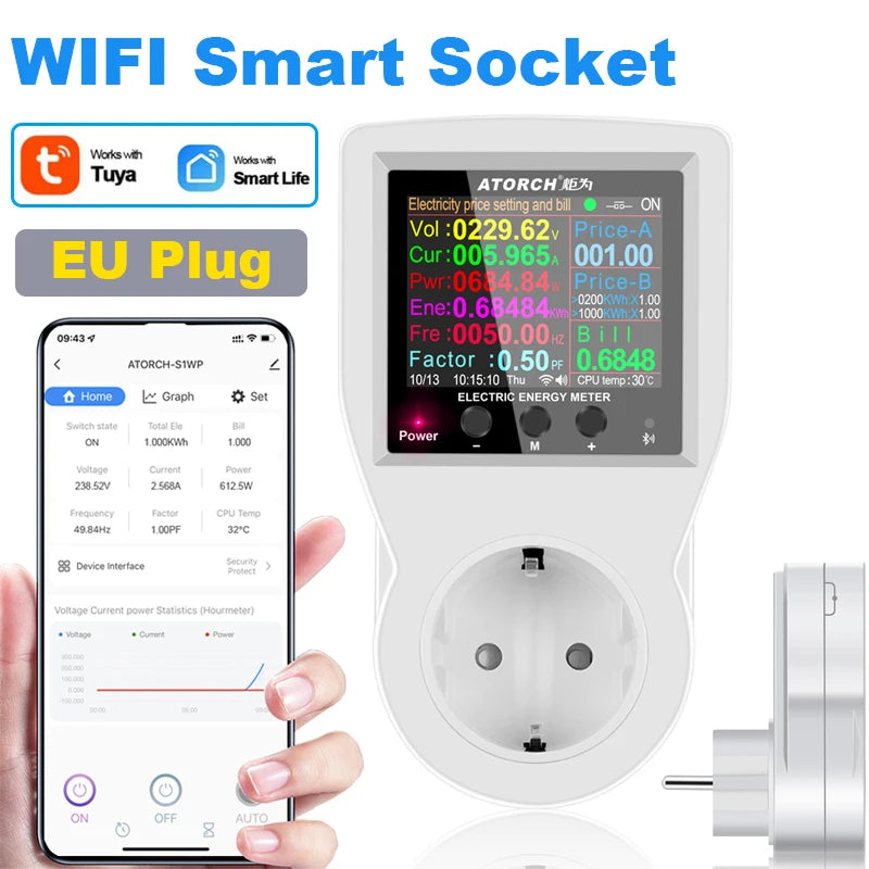 AC220V 110V 16A WIFI Smart Socket Digital Wattmeter EU Plug