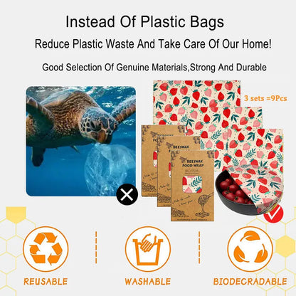 9 Pcs Reusable Food Packaging Beeswax Wrap