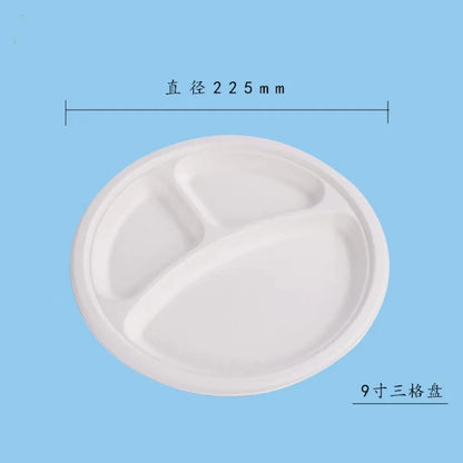 9"/10" 50pcs Disposable sugarcane pulp three grid Compostable Paper Plates