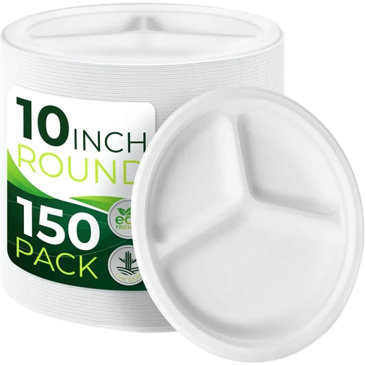 150PCS Compostable 10in Paper Plates