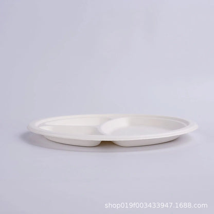 9"/10" 50pcs Disposable sugarcane pulp three grid Compostable Paper Plates