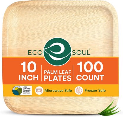 Compostable 10 Inch Palm Leaf Square Plates
